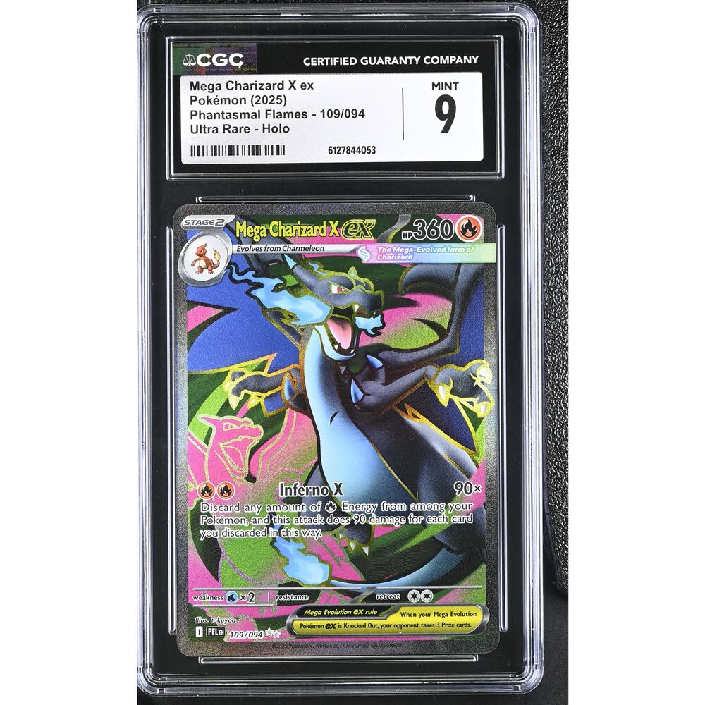 CGC 9 MINT Mega Charizard X ex 109/094 Pokémon 2025 Phantasmal Flames Graded